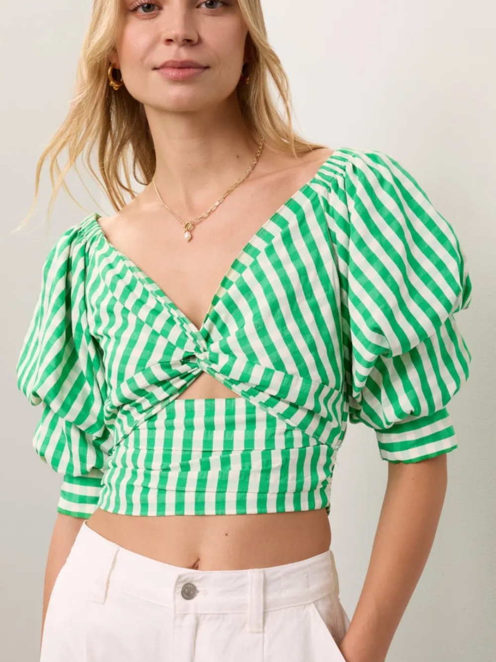 Louna Rent the Runway Green Gingham Ruffle Top Size S